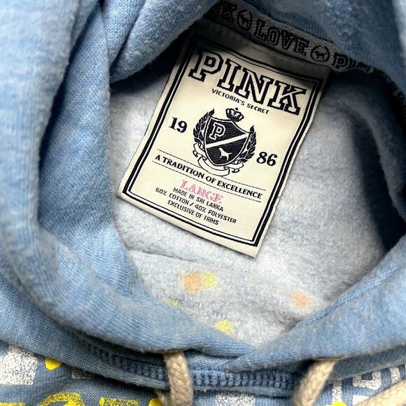 Pink & Blue Peace Sign Heart Splatter Hoodie - Size L - Picture 3 of 7